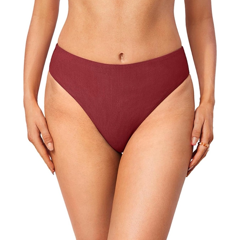 NWT High‎ Waisted Bikini Bottoms High Cut Swimsuit Ribbed Bathing Suit Bottom XL